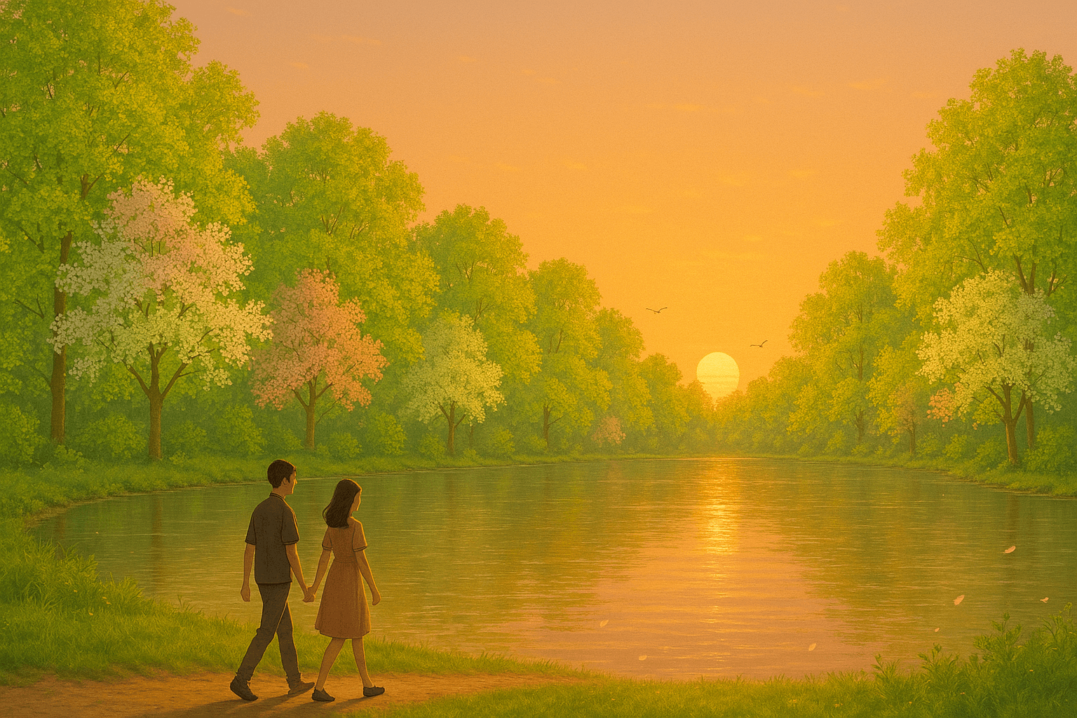 walk by the lake during sunset